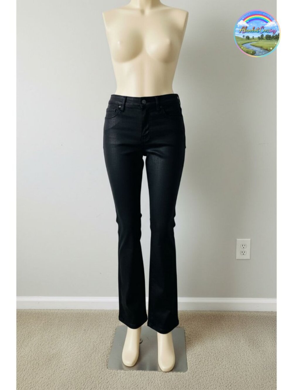 Mid Rise Bootcut Jeans Stretch Denim Flap Pockets Ankle Length